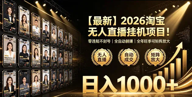 2026淘宝无人直播挂播项目！零违规不封号，全自动躺賺，全年旺季可矩阵放大，日入1000+【揭秘】mc69.cn - 副业项目分享,互联网学习资源,考公考研资料,虚拟资料与创业思路天璇笔记网