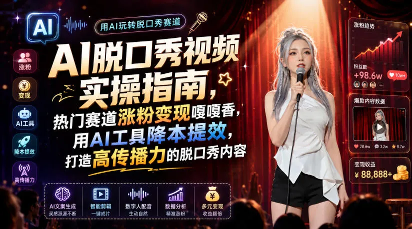 AI脱口秀视频实操指南，热门赛道涨粉变现嘎嘎香，用AI工具降本提效，打造高传播力的脱口秀内容mc69.cn - 副业项目分享,互联网学习资源,考公考研资料,虚拟资料与创业思路天璇笔记网