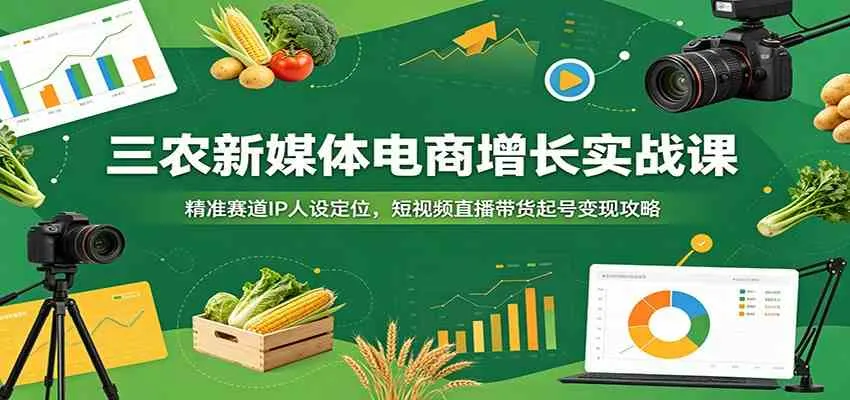 三农新媒体电商增长实战课：精准赛道IP人设定位，短视频直播带货起号变现攻略mc69.cn - 副业项目分享,互联网学习资源,考公考研资料,虚拟资料与创业思路天璇笔记网