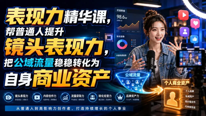 表现力精华课，帮普通人提升镜头表现力，把公域流量稳稳转化为自身商业资产mc69.cn - 副业项目分享,互联网学习资源,考公考研资料,虚拟资料与创业思路天璇笔记网