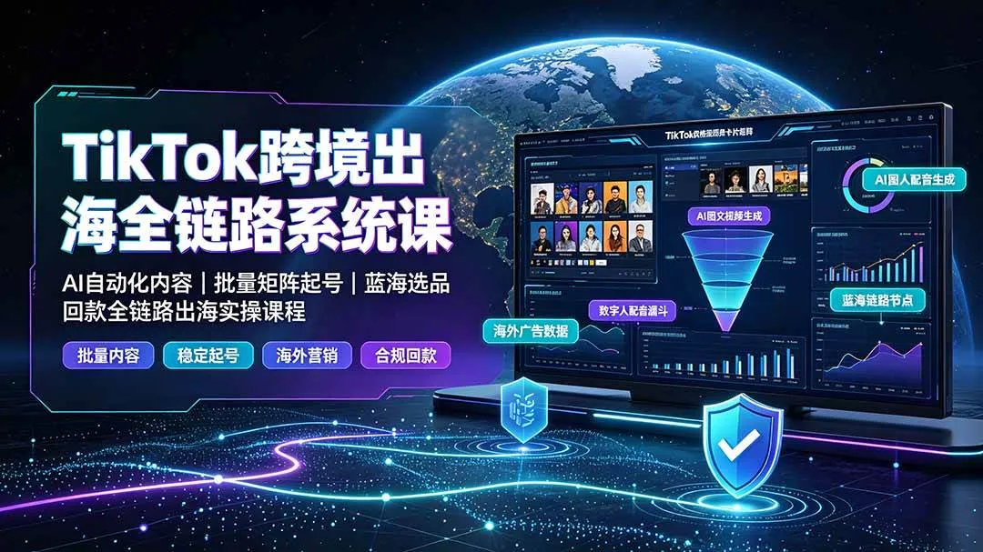 （19425期）TikTok跨境出海全链路系统课-2026年7月：AI自动化内容｜批量矩阵起号｜蓝海选品回款全链路出海实操课程mc69.cn - 副业项目分享,互联网学习资源,考公考研资料,虚拟资料与创业思路天璇笔记网
