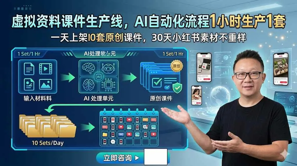 （19091期）虚拟资料课件生产线，AI自动化流程1小时生产1套，一天上架10套原创课件，30天小红书素材不重样mc69.cn - 副业项目分享,互联网学习资源,考公考研资料,虚拟资料与创业思路天璇笔记网