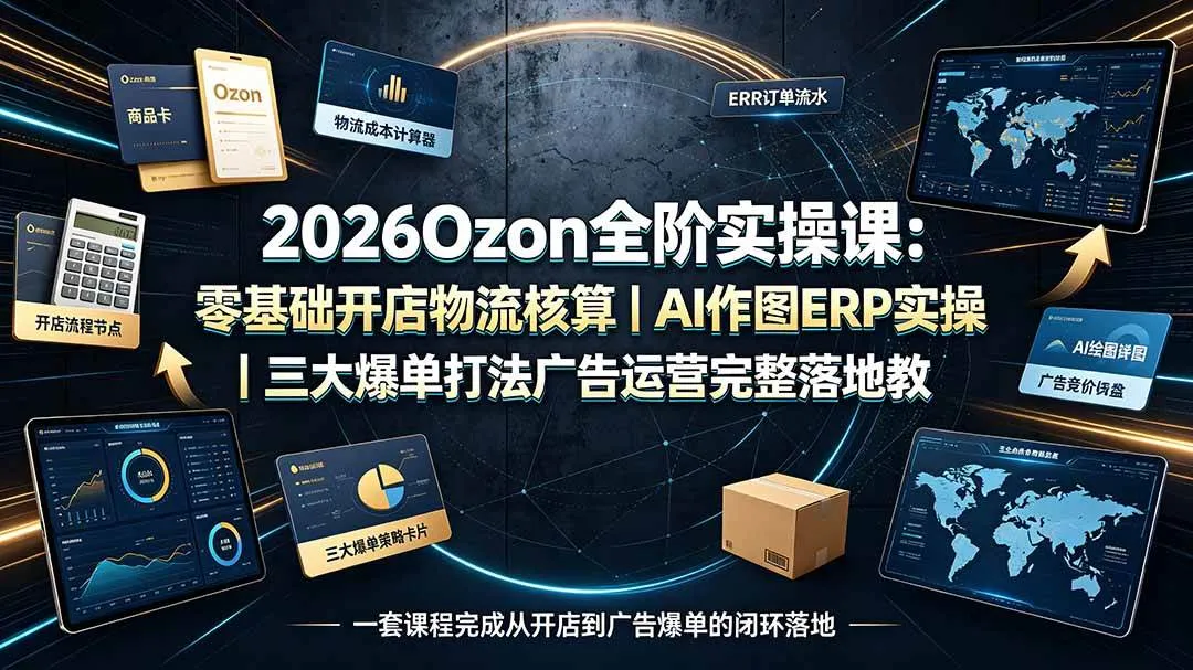 （19400期）2026Ozon全阶实操课：零基础开店物流核算｜AI作图ERP实操｜三大爆单打法广告运营完整落地教程mc69.cn - 副业项目分享,互联网学习资源,考公考研资料,虚拟资料与创业思路天璇笔记网