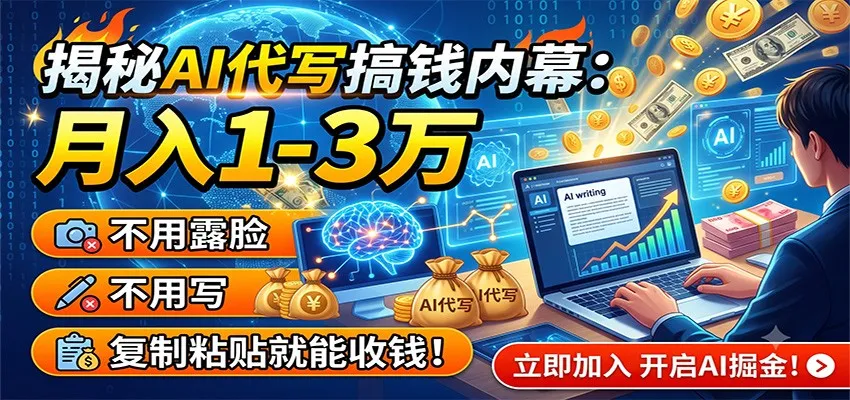 揭秘AI代写搞钱内幕：月入1-3万，不用露脸不用写，复制粘贴就能收钱！mc69.cn - 副业项目分享,互联网学习资源,考公考研资料,虚拟资料与创业思路天璇笔记网