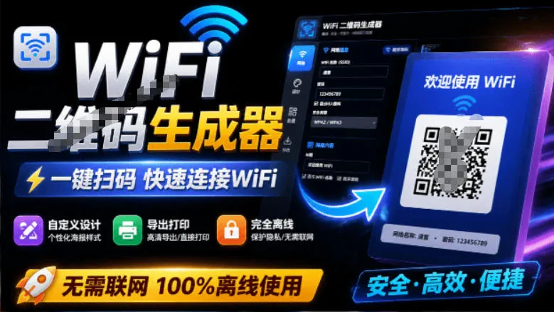 完全离线使用！WiFi二维码生成器，一键扫码快速连接WiFi，支持自定义风格导出WiFi二维码生成器mc69.cn - 副业项目分享,互联网学习资源,考公考研资料,虚拟资料与创业思路天璇笔记网