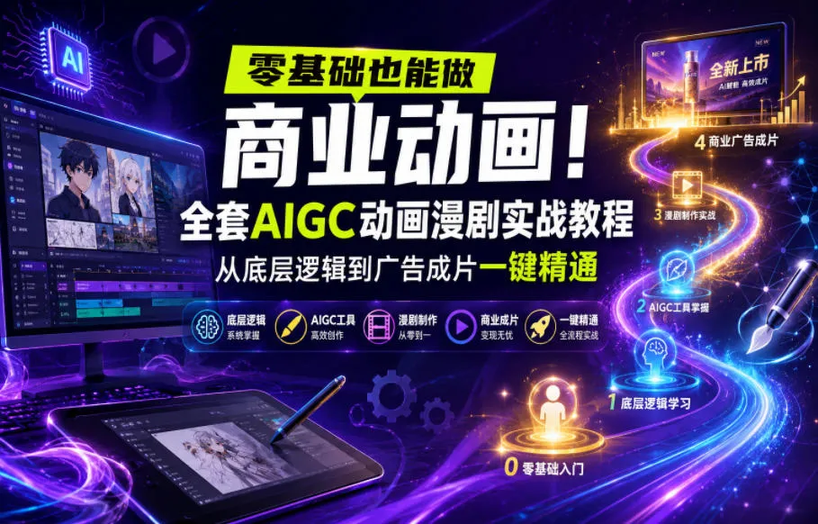 零基础也能做商业动画！全套AIGC动画漫剧实战教程，从底层逻辑到广告成片一键精通mc69.cn - 副业项目分享,互联网学习资源,考公考研资料,虚拟资料与创业思路天璇笔记网