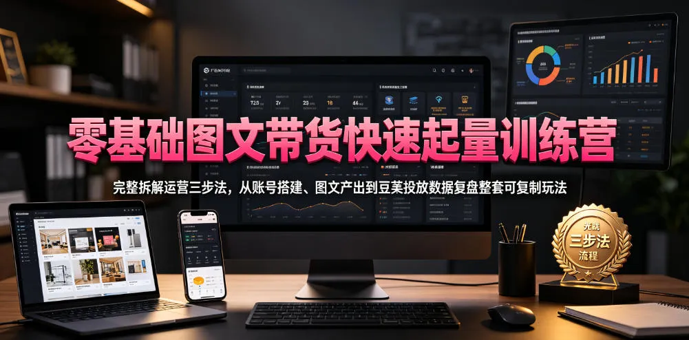 零基础图文带货快速起量训练营，完整拆解运营三步法，从账号搭建、图文产出到豆荚投放数据复盘整套可复制玩法mc69.cn - 副业项目分享,互联网学习资源,考公考研资料,虚拟资料与创业思路天璇笔记网