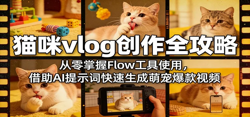 猫咪vlog创作全攻略：从零掌握Flow工具使用，借助AI提示词快速生成萌宠爆款视频mc69.cn - 副业项目分享,互联网学习资源,考公考研资料,虚拟资料与创业思路天璇笔记网