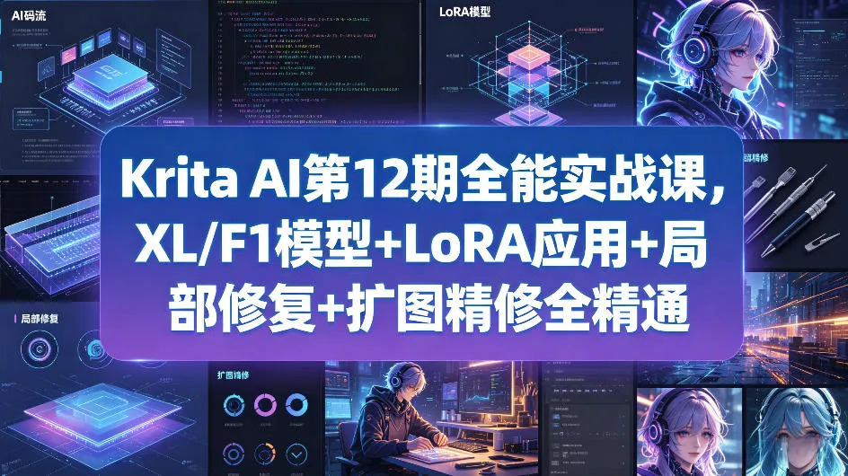 Krita AI第12期全能实战课，XL/F1模型+LoRA应用+局部修复+扩图精修全精通mc69.cn - 副业项目分享,互联网学习资源,考公考研资料,虚拟资料与创业思路天璇笔记网