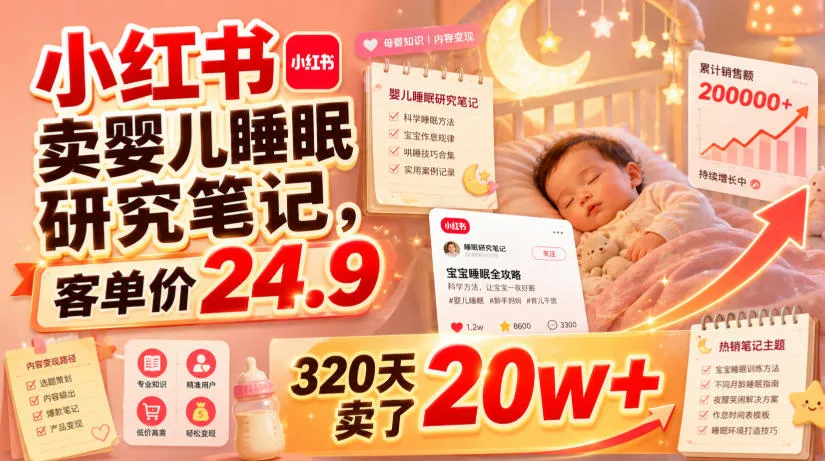 小红书卖婴儿睡眠研究笔记，客单价24.9，320天卖了20w+mc69.cn - 副业项目分享,互联网学习资源,考公考研资料,虚拟资料与创业思路天璇笔记网