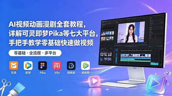 （18890期）AI视频动画漫剧全套教程，详解可灵即梦Pika等七大平台，手把手教学零基础快速做视频mc69.cn - 副业项目分享,互联网学习资源,考公考研资料,虚拟资料与创业思路天璇笔记网