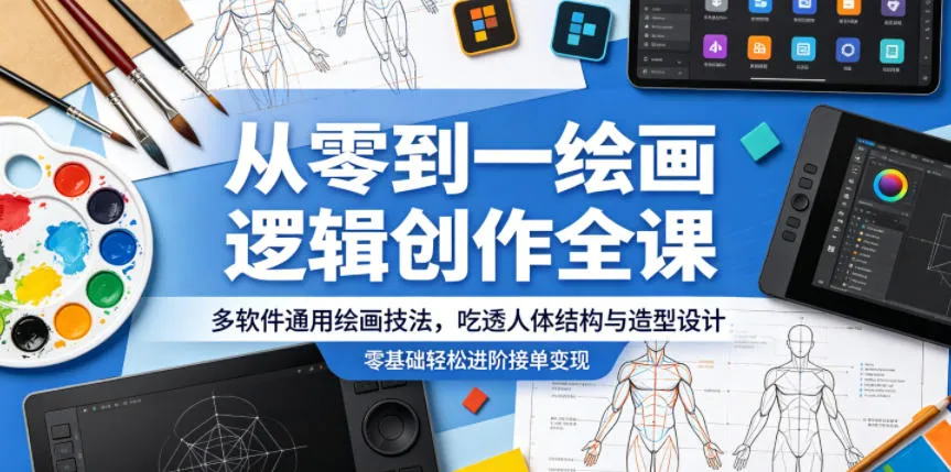 从零到一绘画逻辑创作全课，多软件通用绘画技法，吃透人体结构与造型设计，零基础轻松进阶接单变现mc69.cn - 副业项目分享,互联网学习资源,考公考研资料,虚拟资料与创业思路天璇笔记网