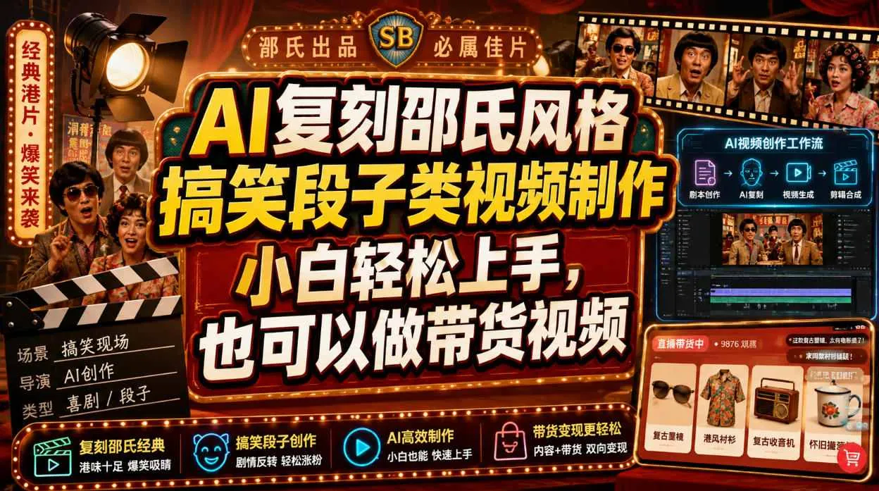 AI复刻邵氏风格搞笑段子类视频制作，小白轻松上手，也可以做带货视频mc69.cn - 副业项目分享,互联网学习资源,考公考研资料,虚拟资料与创业思路天璇笔记网