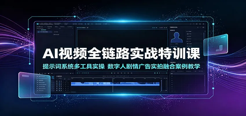 AI视频全链路实战特训课：提示词系统多工具实操，数字人剧情广告实拍融合案例教学mc69.cn - 副业项目分享,互联网学习资源,考公考研资料,虚拟资料与创业思路天璇笔记网