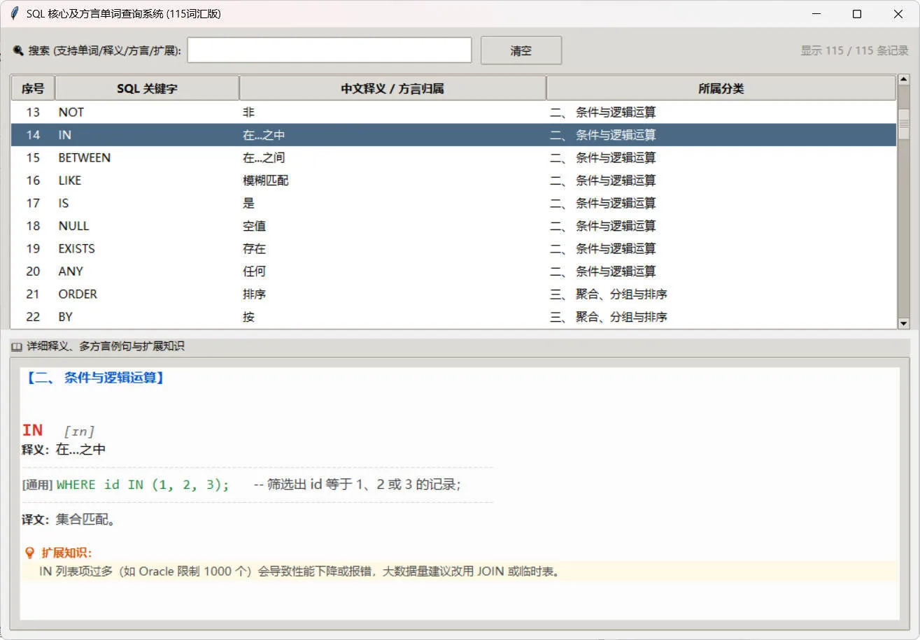 SQL常用核心单词查询115词客户端mc69.cn - 副业项目分享,互联网学习资源,考公考研资料,虚拟资料与创业思路天璇笔记网