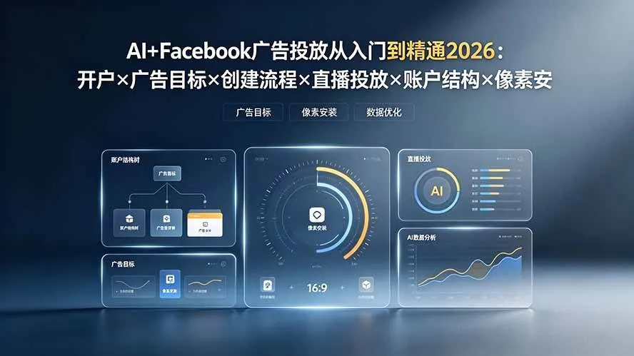 （19465期）AI+Facebook广告投放从入门到精通2026：开户×广告目标×创建流程×直播投放×账户结构×像素安装×AI赋能mc69.cn - 副业项目分享,互联网学习资源,考公考研资料,虚拟资料与创业思路天璇笔记网