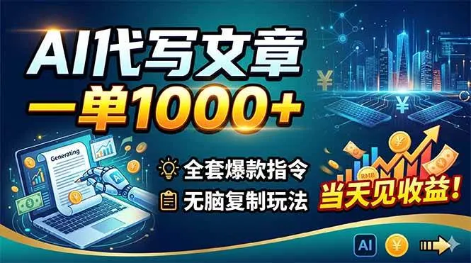 （18575期）AI代写文章，一单1000+，全套爆款指令+无脑复制玩法，当天见收益！mc69.cn - 副业项目分享,互联网学习资源,考公考研资料,虚拟资料与创业思路天璇笔记网