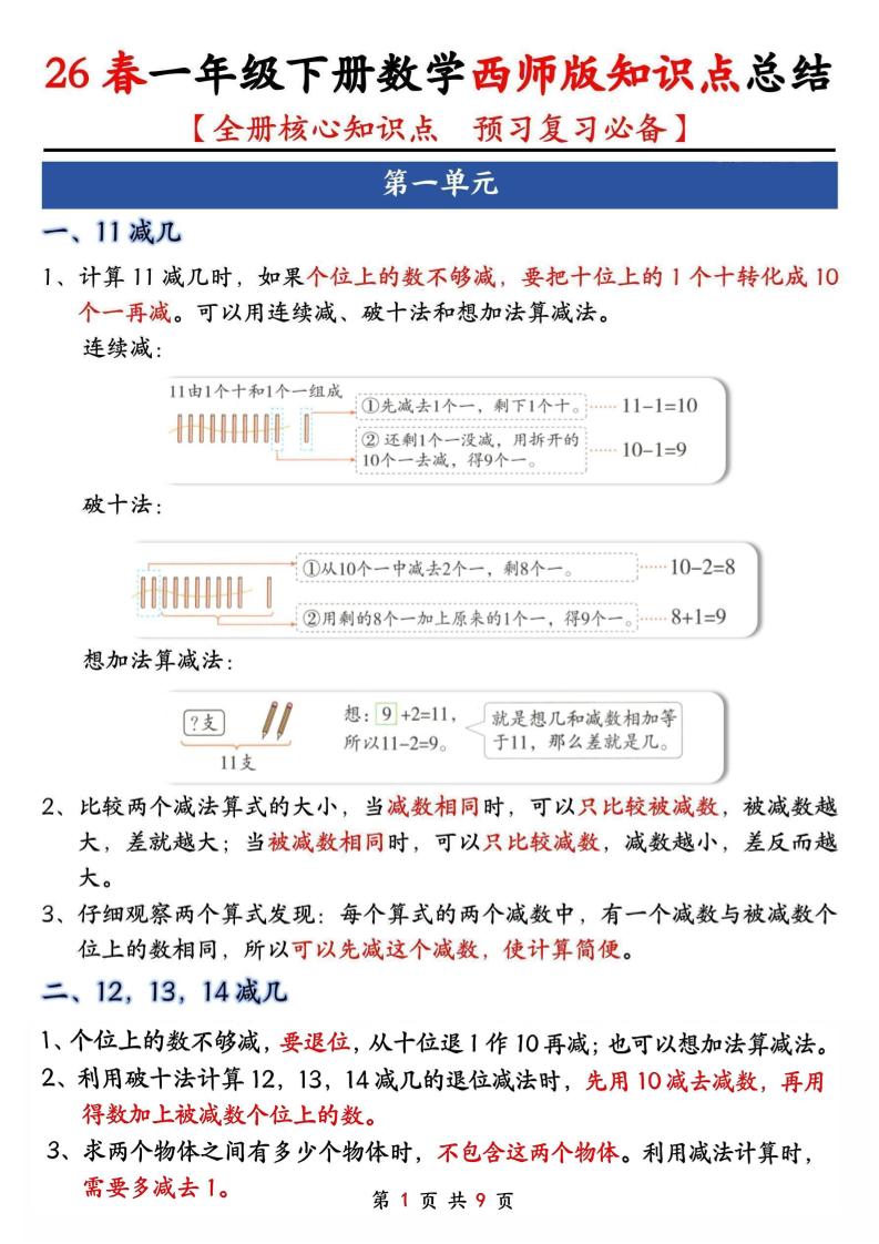 一年级下数学全册知识点总结《西师版》mc69.cn - 副业项目分享,互联网学习资源,考公考研资料,虚拟资料与创业思路天璇笔记网