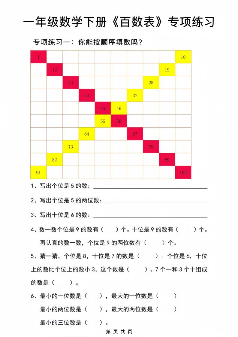 一年级下数学百数表专项练习2mc69.cn - 副业项目分享,互联网学习资源,考公考研资料,虚拟资料与创业思路天璇笔记网