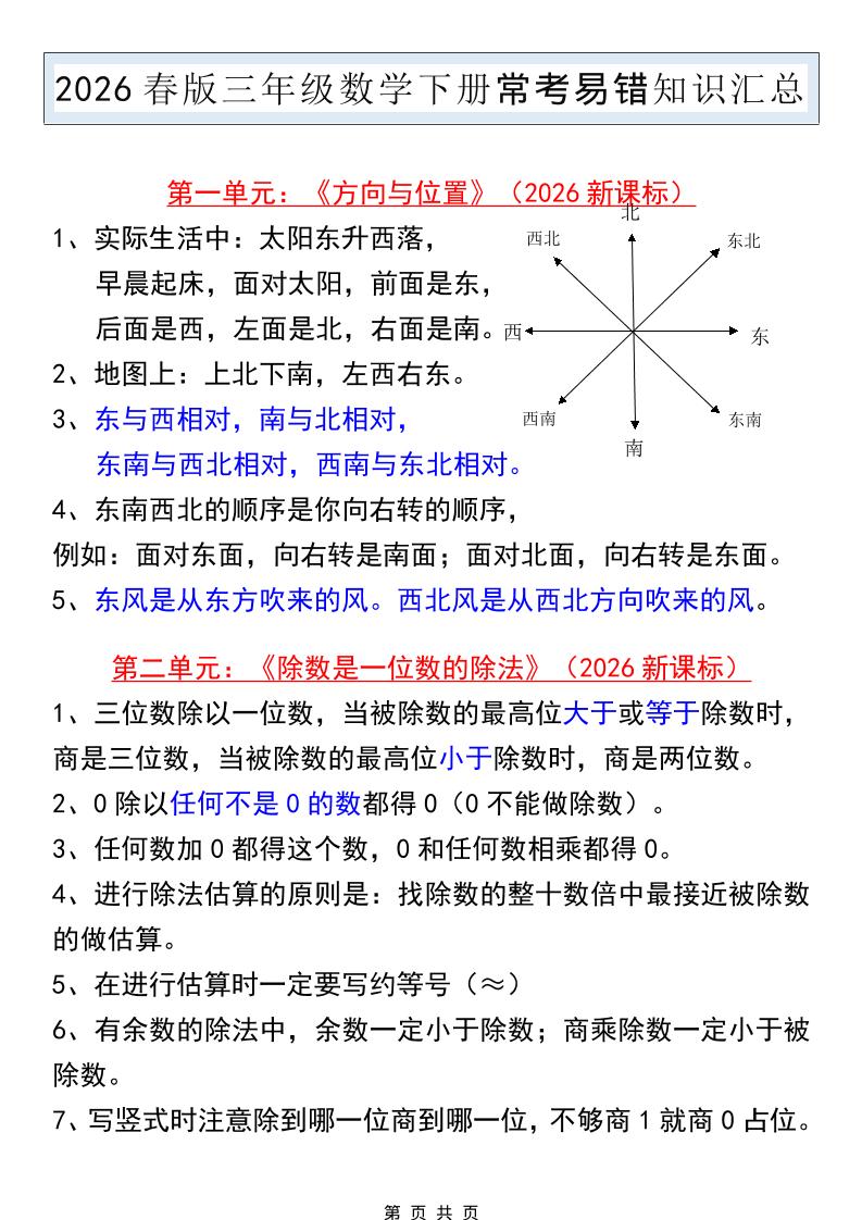 三年级下数学常考易错知识汇总《人教版》mc69.cn - 副业项目分享,互联网学习资源,考公考研资料,虚拟资料与创业思路天璇笔记网