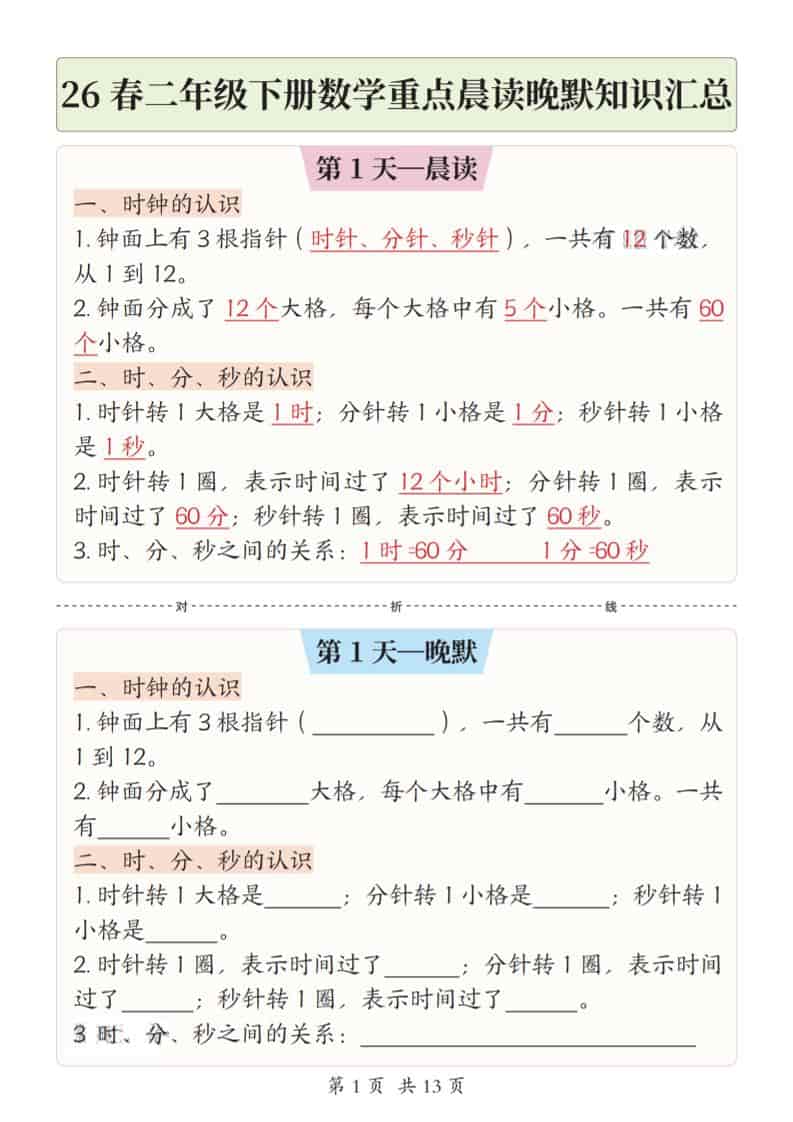 二年级下数学26春重点晨读晚默知识汇总mc69.cn - 副业项目分享,互联网学习资源,考公考研资料,虚拟资料与创业思路天璇笔记网