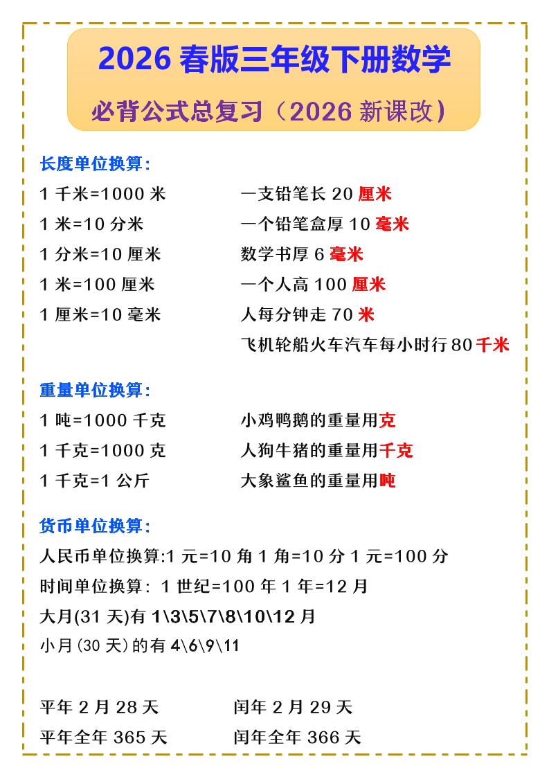 三年级下数学必背公式汇总《人教版》mc69.cn - 副业项目分享,互联网学习资源,考公考研资料,虚拟资料与创业思路天璇笔记网
