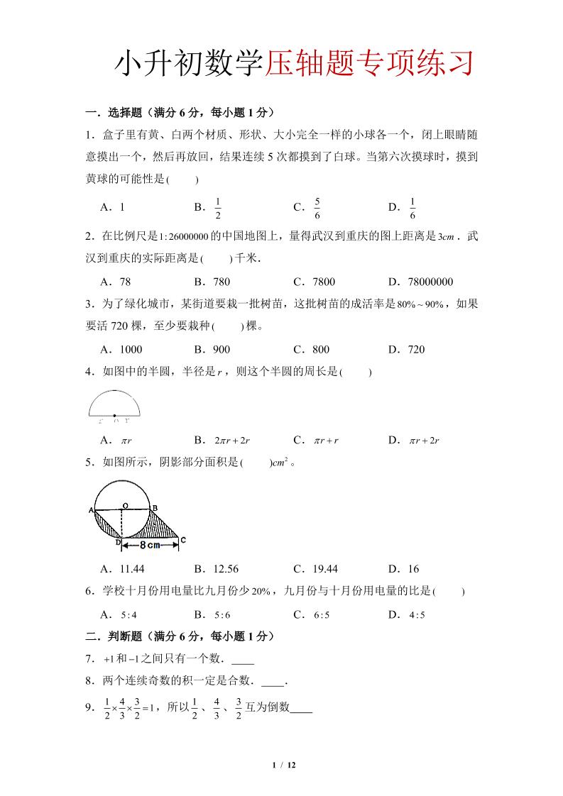 六年级下小升初数学压轴题专项练习mc69.cn - 副业项目分享,互联网学习资源,考公考研资料,虚拟资料与创业思路天璇笔记网