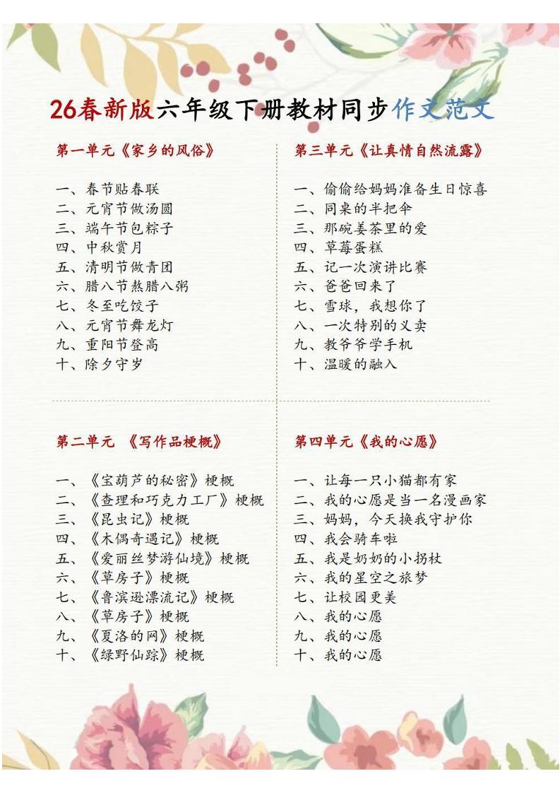 六年级下语文1-8单元同步作文范文mc69.cn - 副业项目分享,互联网学习资源,考公考研资料,虚拟资料与创业思路天璇笔记网