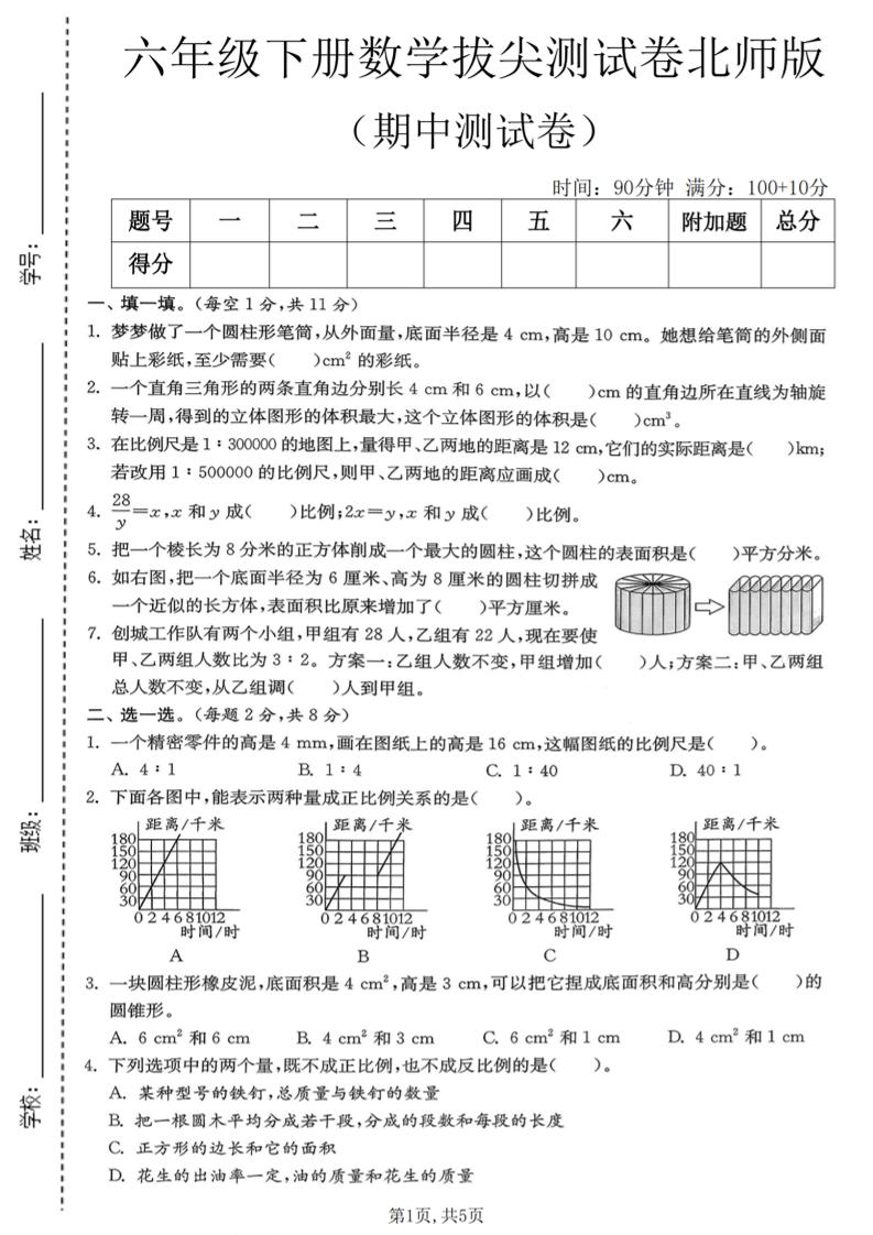 六年级下数学期中拔尖测试卷《北师版》mc69.cn - 副业项目分享,互联网学习资源,考公考研资料,虚拟资料与创业思路天璇笔记网