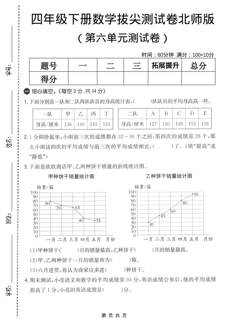 四年级下数学第六单元拔尖测试卷《北师版》mc69.cn - 副业项目分享,互联网学习资源,考公考研资料,虚拟资料与创业思路天璇笔记网