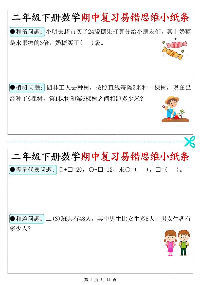 二年级下数学期中复习易错思维小纸条mc69.cn - 副业项目分享,互联网学习资源,考公考研资料,虚拟资料与创业思路天璇笔记网