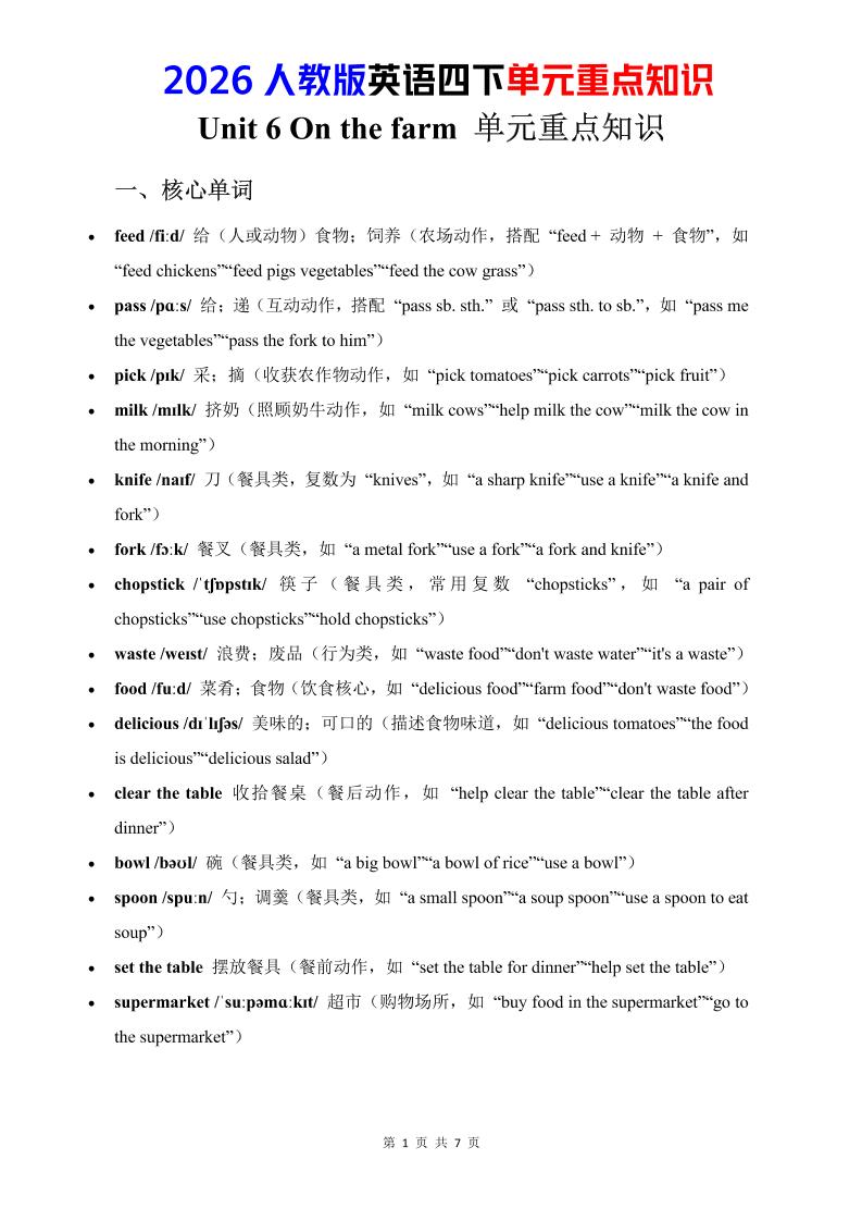 四年级下英语Unit6重点知识汇总《人教版PEP》mc69.cn - 副业项目分享,互联网学习资源,考公考研资料,虚拟资料与创业思路天璇笔记网