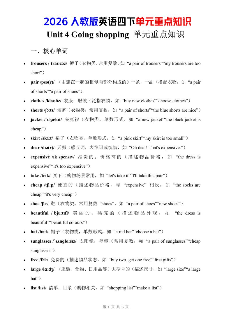 四年级下英语Unit4重点知识汇总《人教版PEP》mc69.cn - 副业项目分享,互联网学习资源,考公考研资料,虚拟资料与创业思路天璇笔记网