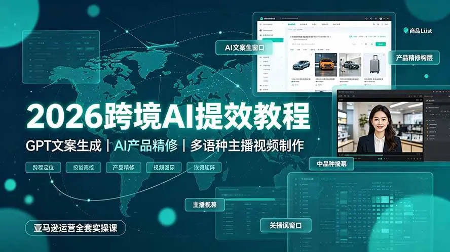 （19286期）2026跨境AI提效教程·GPT文案生成｜AI产品精修｜多语种主播视频制作，亚马逊运营全套实操课mc69.cn - 副业项目分享,互联网学习资源,考公考研资料,虚拟资料与创业思路天璇笔记网