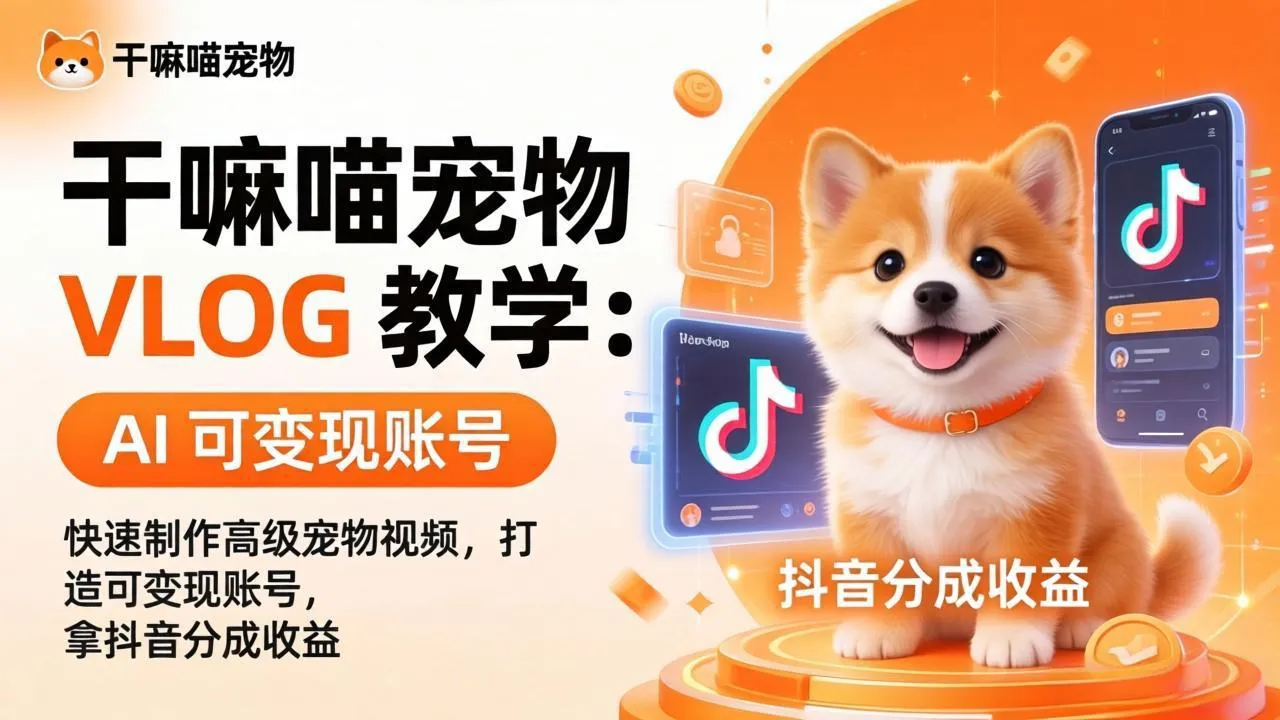 干嘛喵宠物 VLOG 教学：AI 快速制作高级宠物视频，打造可变现账号，拿抖音分成收益mc69.cn - 副业项目分享,互联网学习资源,考公考研资料,虚拟资料与创业思路天璇笔记网