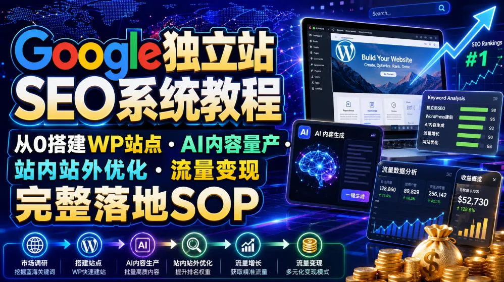 Google独立站SEO系统教程，从0搭建WP站点・AI内容量产・站内站外优化・流量变现完整落地SOP（2026年7月）mc69.cn - 副业项目分享,互联网学习资源,考公考研资料,虚拟资料与创业思路天璇笔记网