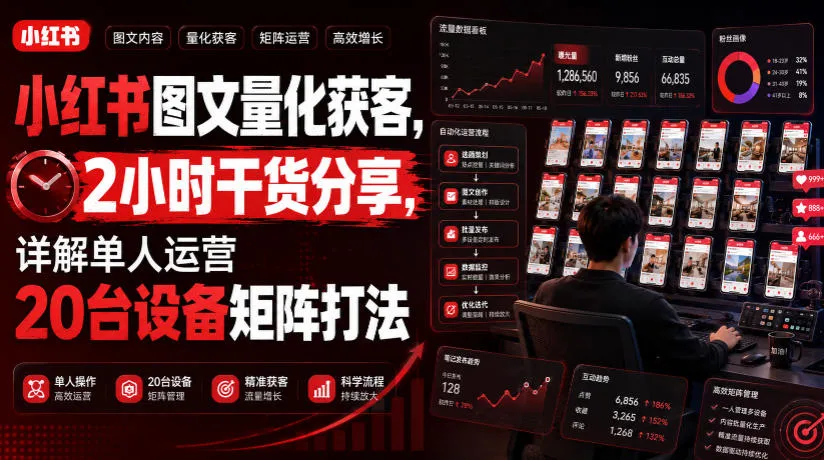 小红书图文量化获客，2小时干货分享，详解单人运营20台设备矩阵打法mc69.cn - 副业项目分享,互联网学习资源,考公考研资料,虚拟资料与创业思路天璇笔记网