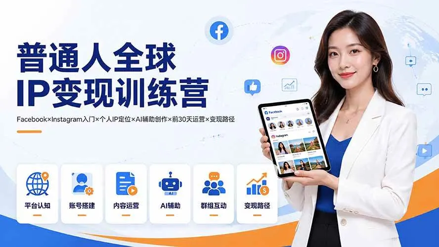 （19568期）普通人全球IP变现训练营：Facebook×Instagram入门×个人IP定位×AI辅助创作×前30天运营×变现路径mc69.cn - 副业项目分享,互联网学习资源,考公考研资料,虚拟资料与创业思路天璇笔记网