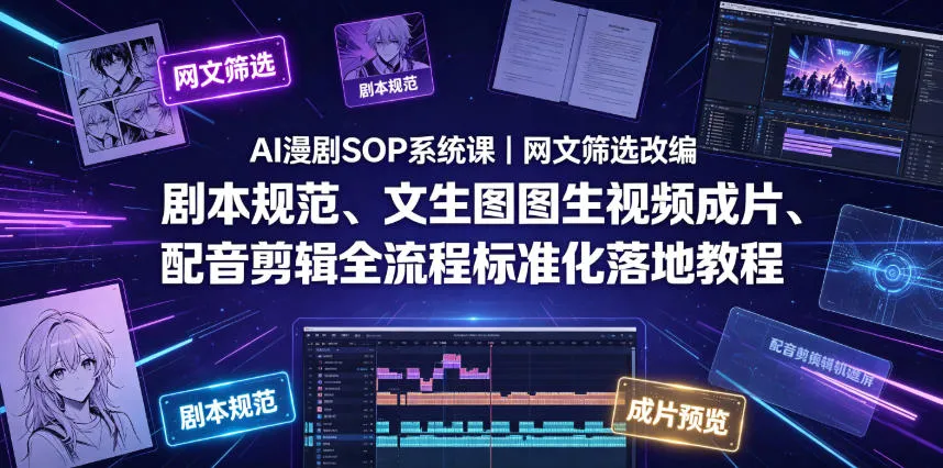 AI漫剧SOP系统课｜网文筛选改编、剧本规范、文生图图生视频成片、配音剪辑全流程标准化落地教程mc69.cn - 副业项目分享,互联网学习资源,考公考研资料,虚拟资料与创业思路天璇笔记网