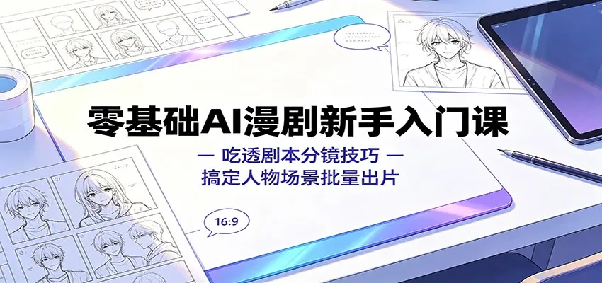 零基础AI漫剧新手入门课：吃透剧本分镜技巧，搞定人物场景批量出片mc69.cn - 副业项目分享,互联网学习资源,考公考研资料,虚拟资料与创业思路天璇笔记网