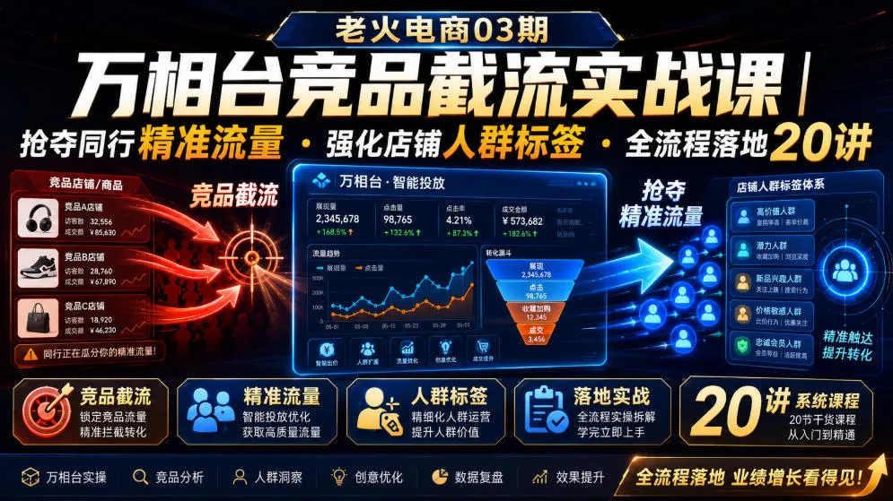 老火电商03期・万相台竞品截流实战课｜抢夺同行精准流量・强化店铺人群标签・全流程落地20讲mc69.cn - 副业项目分享,互联网学习资源,考公考研资料,虚拟资料与创业思路天璇笔记网