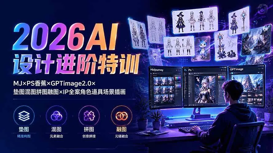 （19569期）2026AI设计进阶特训：MJ×PS香蕉×GPTimage2.0×垫图混图拼图融图×IP全案角色道具场景插画mc69.cn - 副业项目分享,互联网学习资源,考公考研资料,虚拟资料与创业思路天璇笔记网
