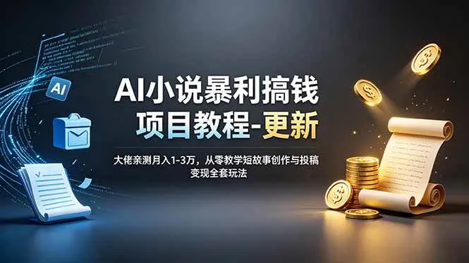 （19030期）AI小说暴利搞钱项目教程-更新，大佬亲测月入1-3万，从零教学短故事创作与投稿变现全套玩法mc69.cn - 副业项目分享,互联网学习资源,考公考研资料,虚拟资料与创业思路天璇笔记网