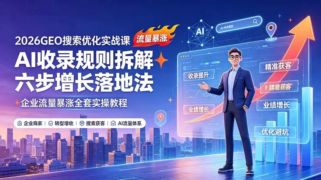 (19333期)2026GEO搜索优化实战课:AI收录规则拆解|六步增长落地法|企业流量暴涨全套实操教程 (19333期)2026GEO搜索优化实战课:AI收录规则拆解|六步增长落地法|企业流量暴涨全套实操教程