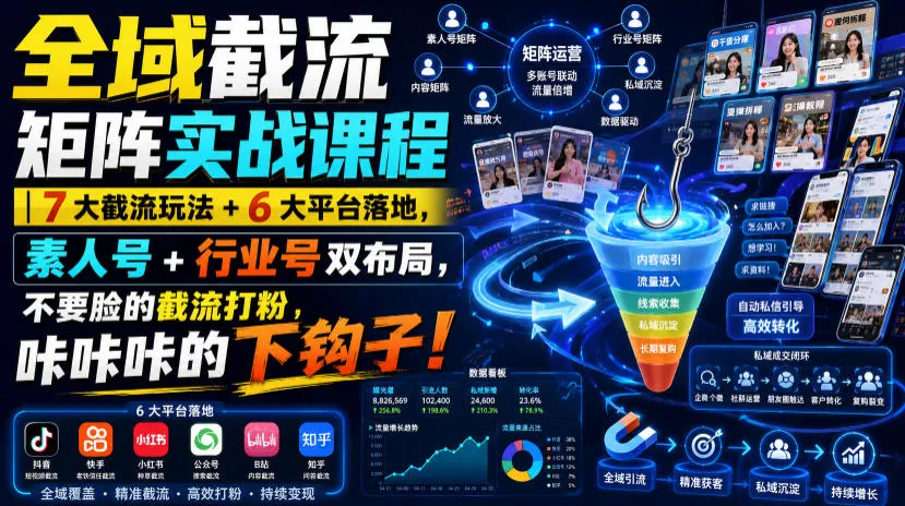 全域截流矩阵实战课程｜7大截流玩法+6大平台落地，素人号+行业号双布局，不要脸的截流打粉，咔咔咔的下钩子！mc69.cn - 副业项目分享,互联网学习资源,考公考研资料,虚拟资料与创业思路天璇笔记网