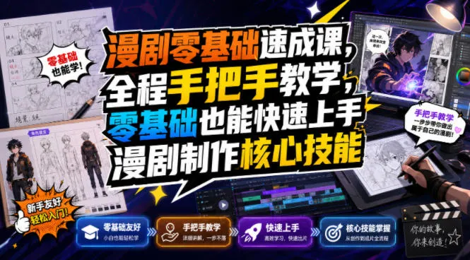 漫剧零基础速成课，全程手把手教学，零基础也能快速上手漫剧制作核心技能mc69.cn - 副业项目分享,互联网学习资源,考公考研资料,虚拟资料与创业思路天璇笔记网