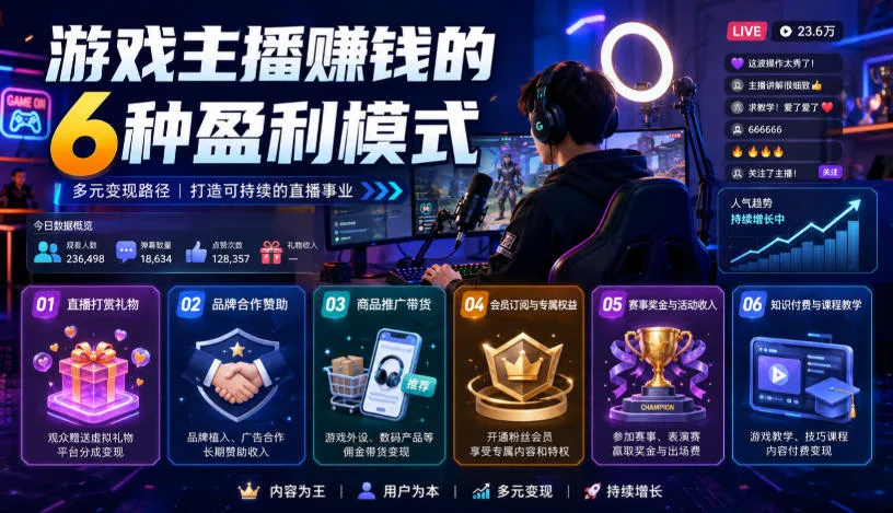 付费文章：游戏主播賺钱的6种盈利模式mc69.cn - 副业项目分享,互联网学习资源,考公考研资料,虚拟资料与创业思路天璇笔记网