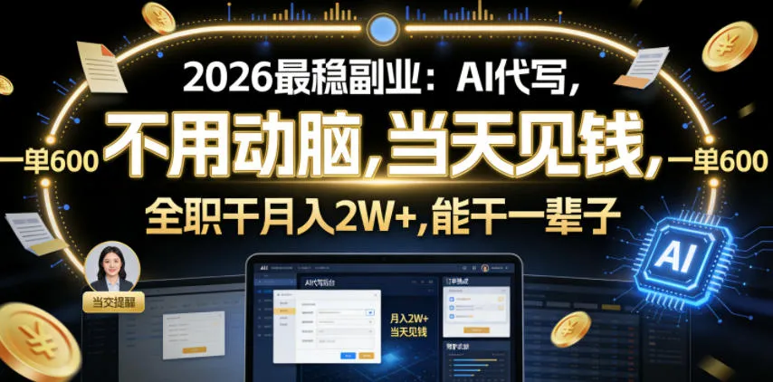 2026最稳副业：AI代写，不用动脑，当天见钱，一单600，全职干月入2W+，能干一辈子【揭秘】mc69.cn - 副业项目分享,互联网学习资源,考公考研资料,虚拟资料与创业思路天璇笔记网