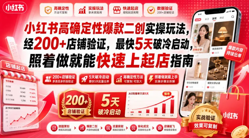 小红书高确定性爆款二创实操玩法，经200+店铺验证，最快5天破冷启动，照着做就能快速上起店指南mc69.cn - 副业项目分享,互联网学习资源,考公考研资料,虚拟资料与创业思路天璇笔记网