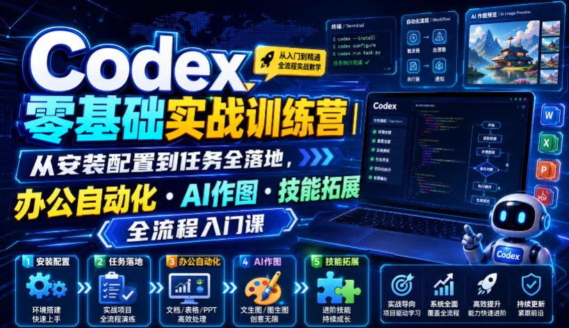 Codex零基础实战训练营｜从安装配置到任务全落地，办公自动化・AI作图・技能拓展全流程入门课mc69.cn - 副业项目分享,互联网学习资源,考公考研资料,虚拟资料与创业思路天璇笔记网